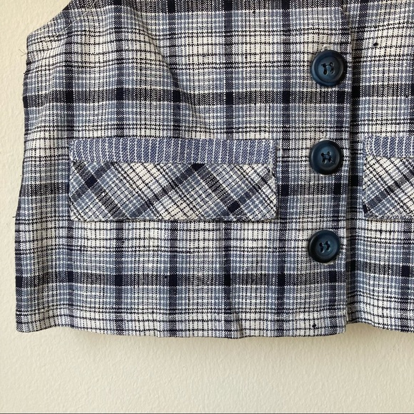 NEW Cozy Toes White Blue Plaid Linen Preppy V-Neck Button Vest Boys 12 Months - Picture 3 of 4